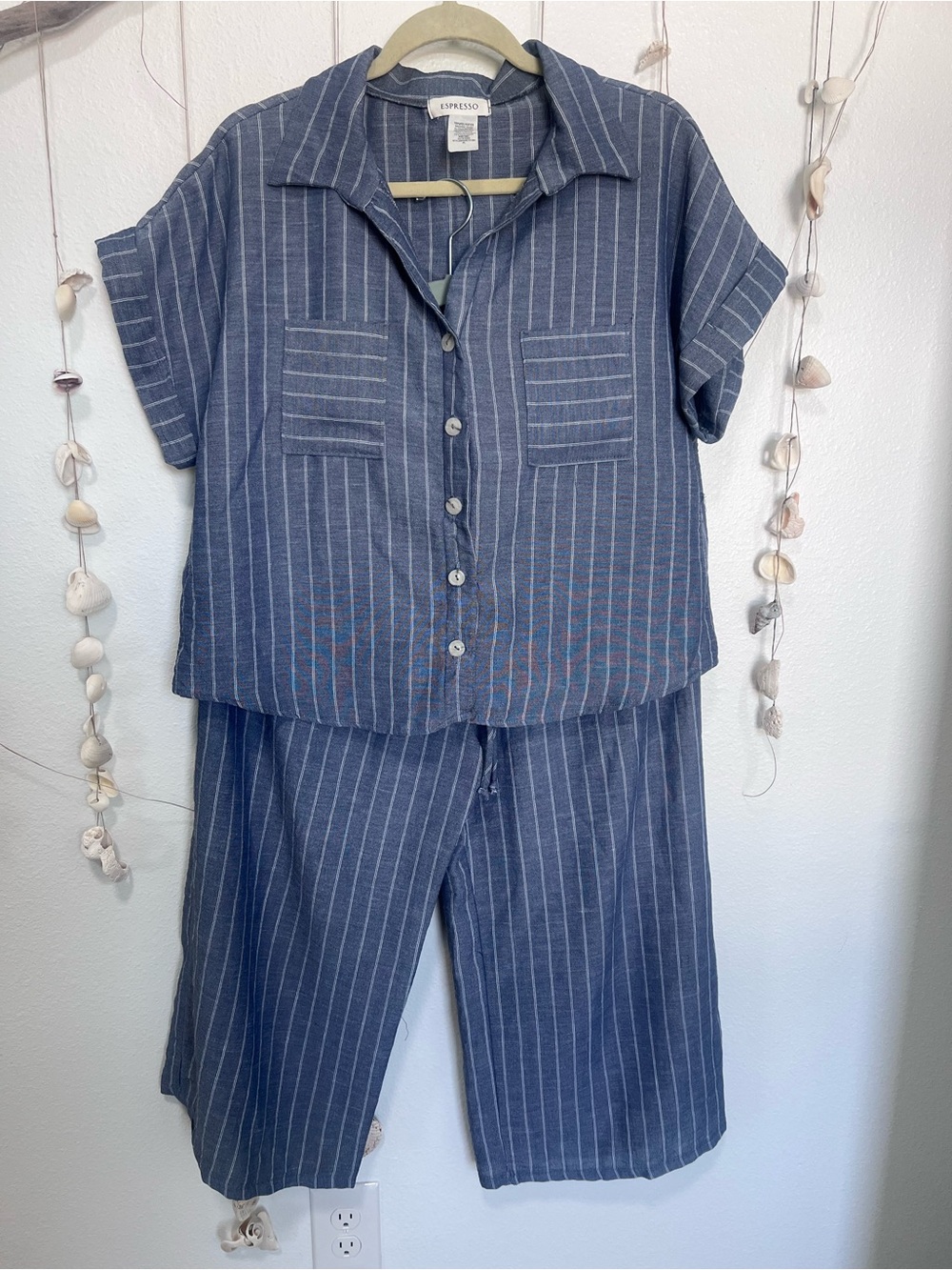 Espresso Petite Blue Striped 2-Piece Set Shirt & Pants PL - Picture 9 of 9